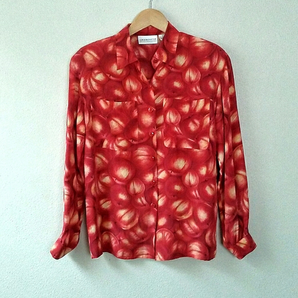 Liz Claiborne Petite Collection 100 % Silk Button-Up Shirt Size 2